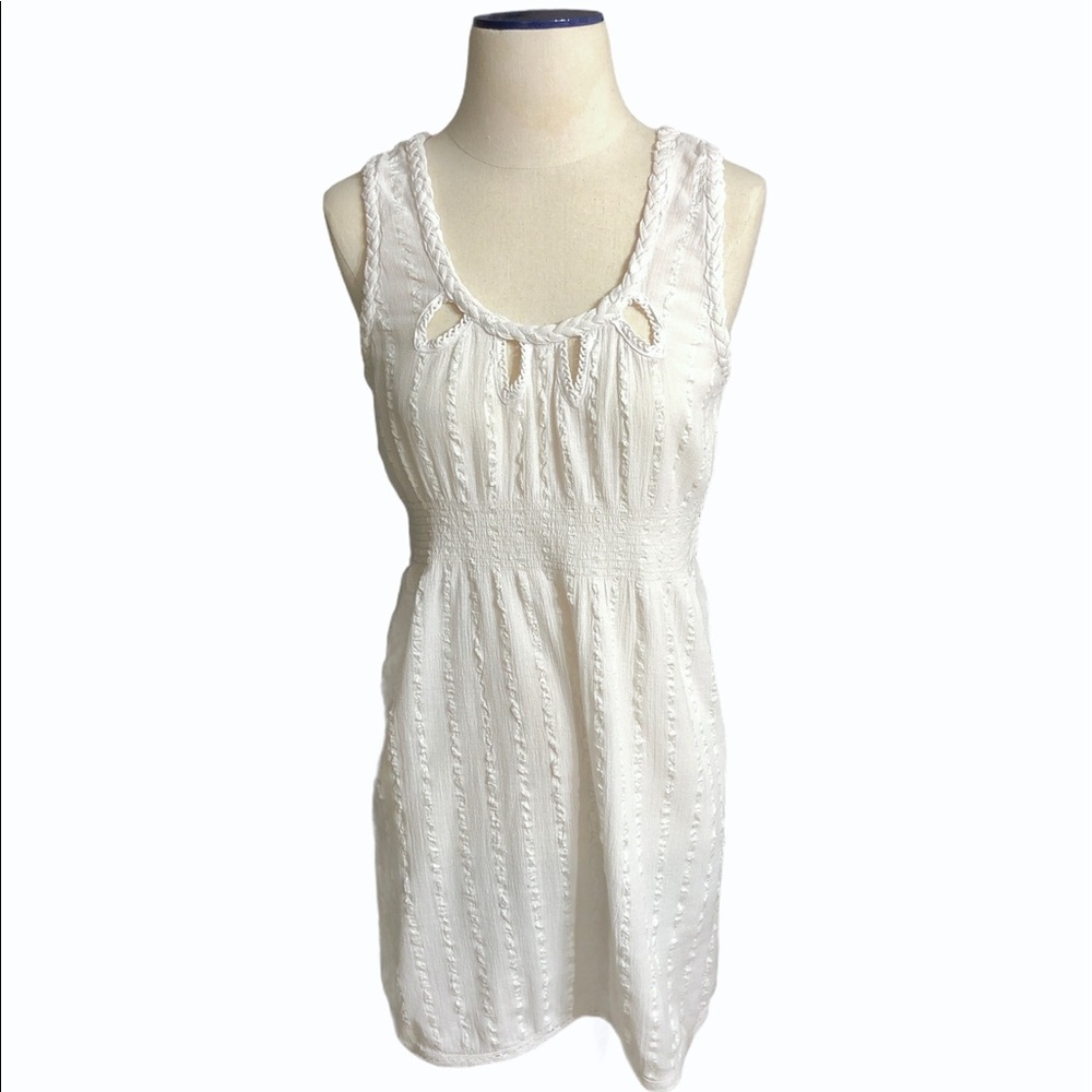ANTHROPOLOGIE x MERMAID Textured Stripe Dress Braided Trim